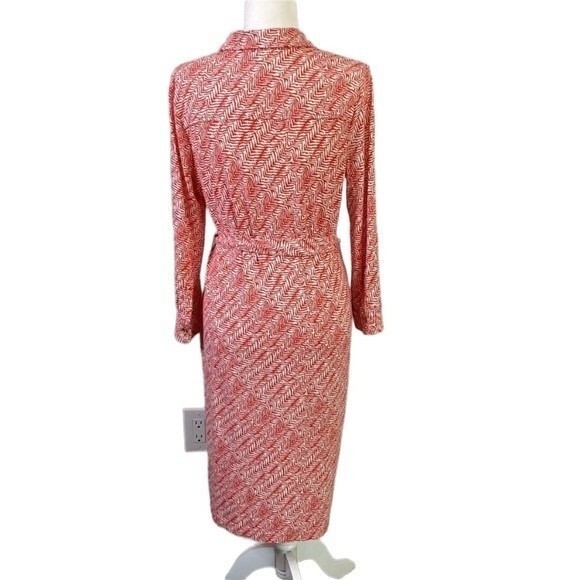 Talbots Leopard Tie-Waist Button Front Midi Shirt Dress 3/4 Sleeve Viscose Coral - Picture 5 of 16